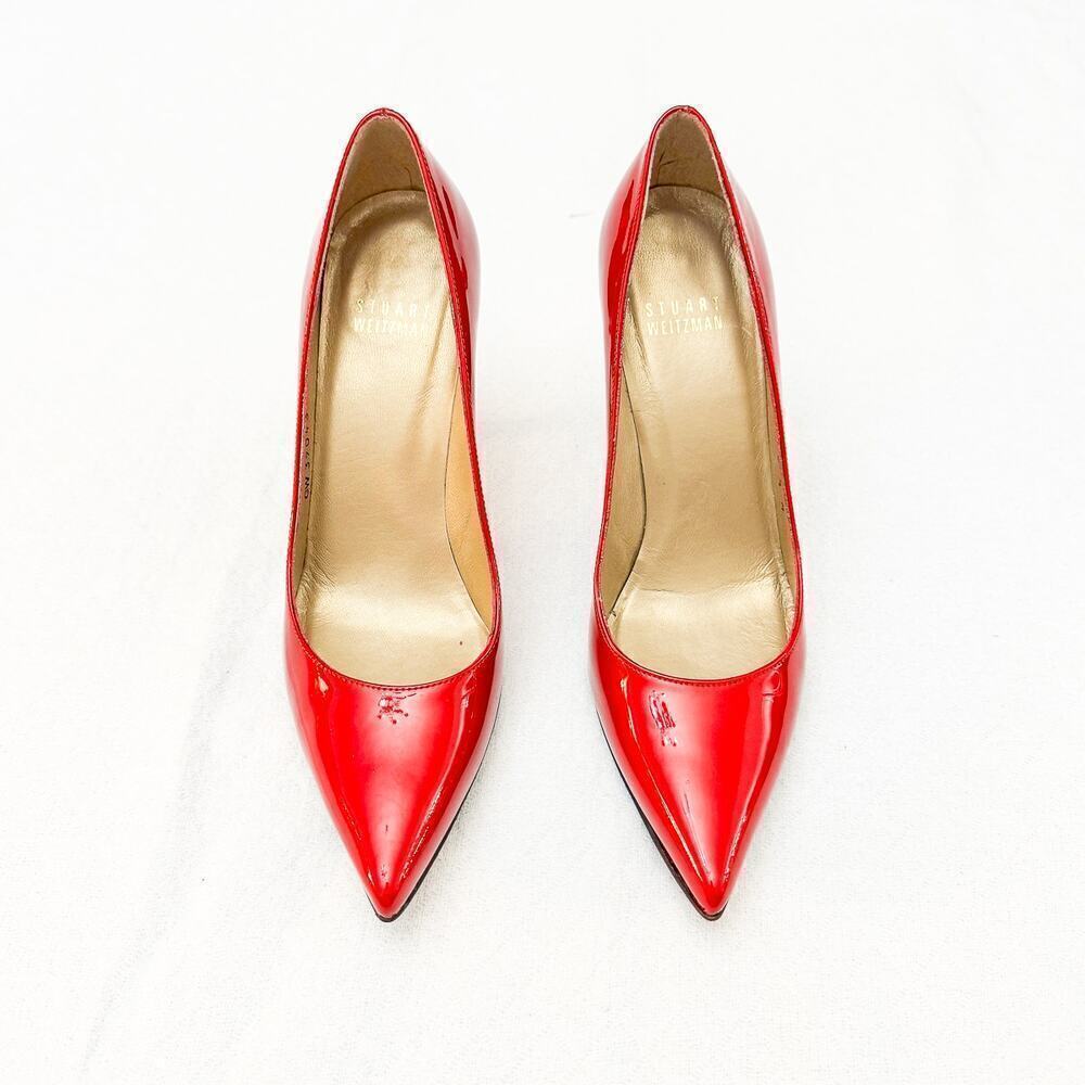 Stuart Weitzman Red Patent Leather Pointy Toe Pump 3" Heel Size 5.5
